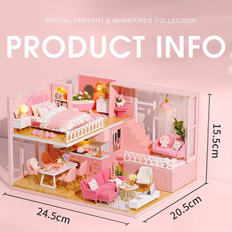 Puppenhaus Bausatz 3D Holz Mini Puppenhaus Montage Gebäude mit Möbelbausatz Spielzeug Kinder Geburtstagsgeschenk 3D Puzzle Handgefertigt