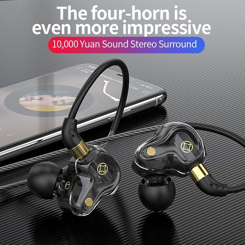 3.5mm Wired Earphones 8mm Dual Dynamic Coil HiFi Bass Stereo Earbuds Sports Gaming In-Ear Headset Headphones with Microphone