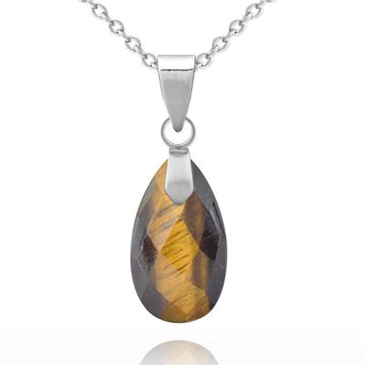 [R6053] - Ručně vyráběný ocelový náhrdelník 'Mineralia' stříbrný tygří oko - 17x9 mm