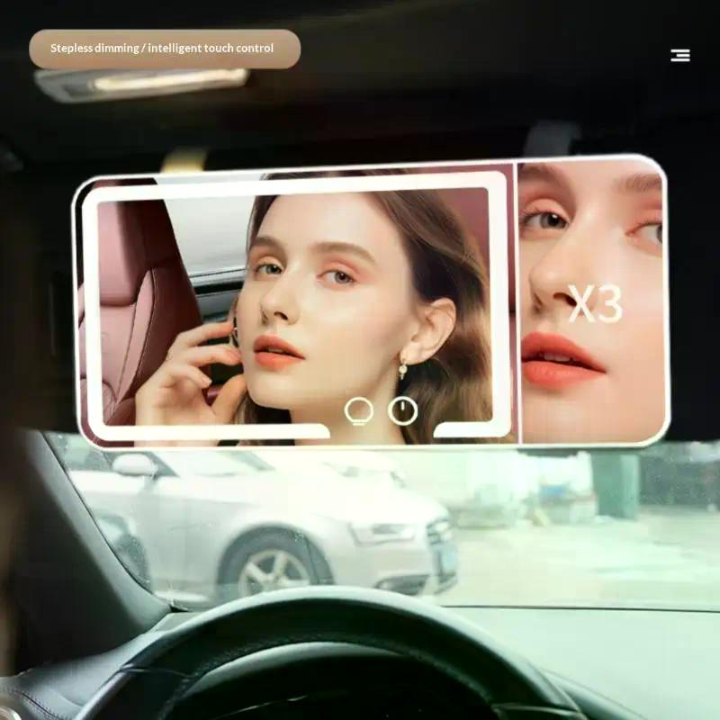 1 Set LED HD Makeup Mirror Car Sun Visor Plate Make Up Mirror With 3X Magnifying Vanity Mirror 3 Colors Light Mirror