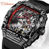 Durham Yao Men's Waterproof Mechanical Watch - Tonneau-Shaped Alloy Case with Carbon Fiber Design and Skeleton Dial