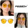 Blue Light Blocking Glasses for Women Men Crown Panto Round Suitable for Night Computer Yellow B1373 [FEISEDY] & - Stylish, Non-Prescription, Frame,