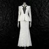 Light Sophisticated Professional Skirt Set Upright Collar Lace Embroidery Waist Top + High Slimming Fishtail