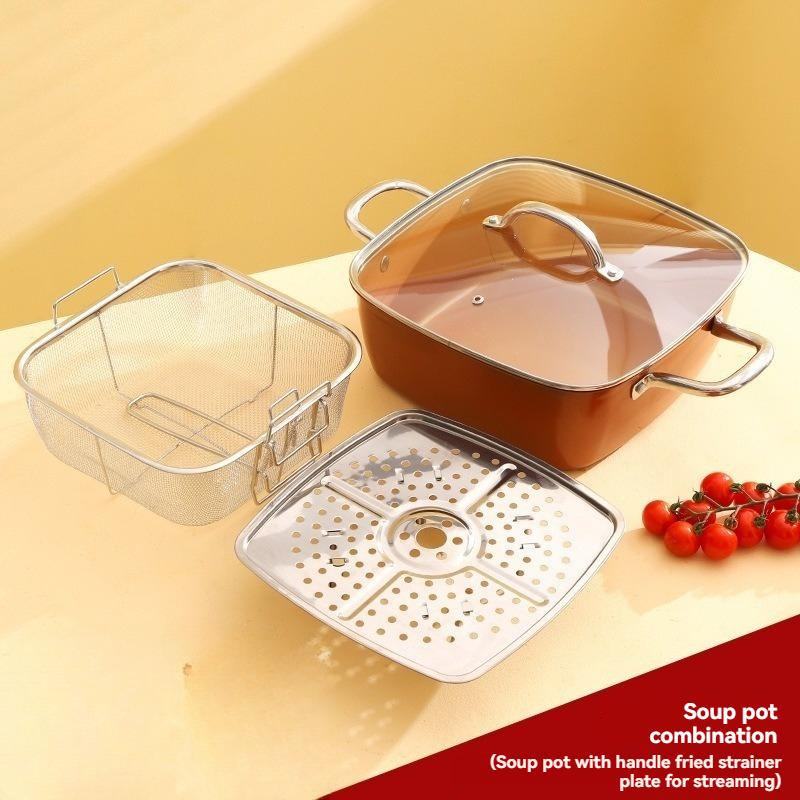 4 Piece Stainless steel multi-functional cooking pot, home soup pot, thickened steamer, deep fryer, noodle pot, practical steami