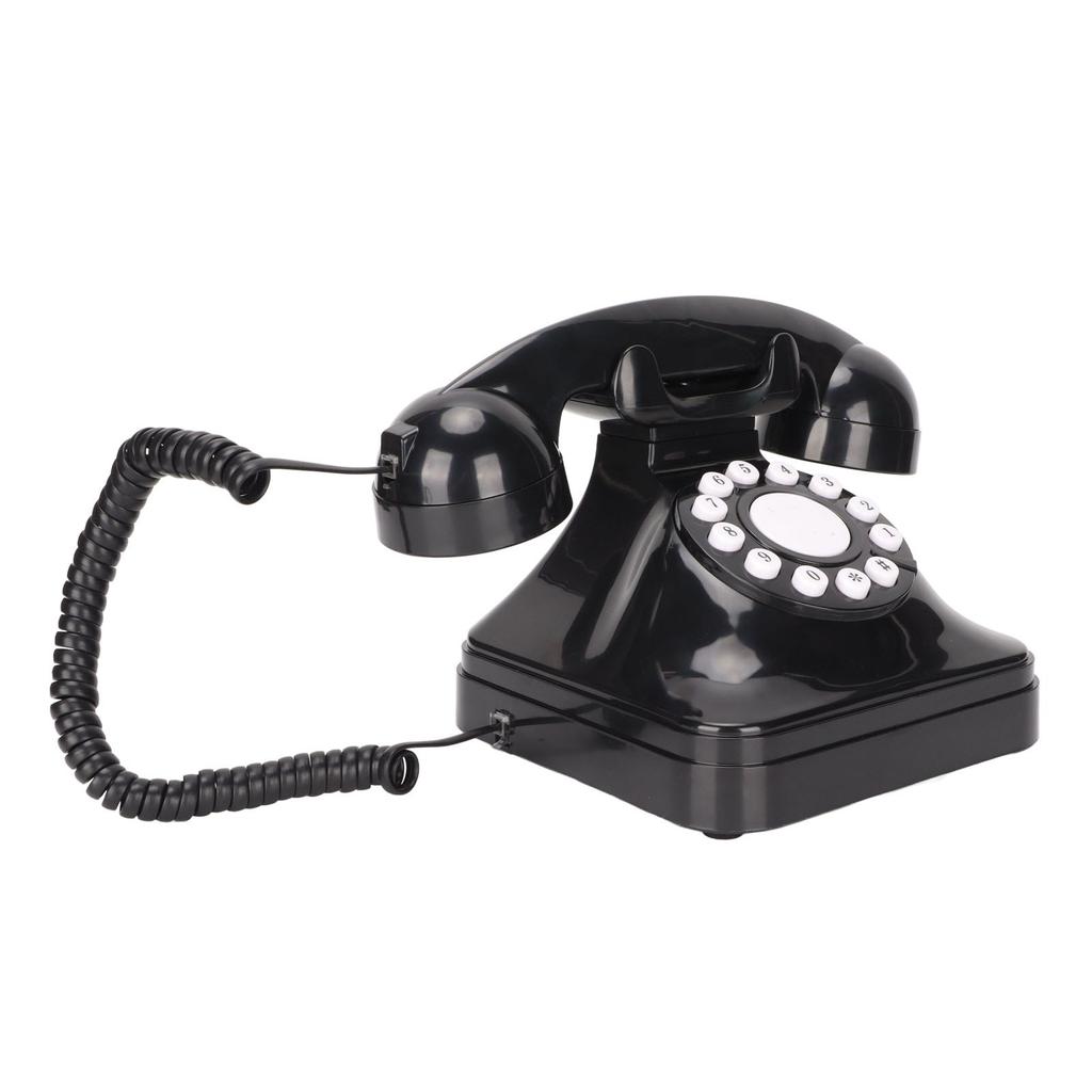 Retro Telephone Classic Button Dial Decorated Corded Landline Phone for Home Office Business Black