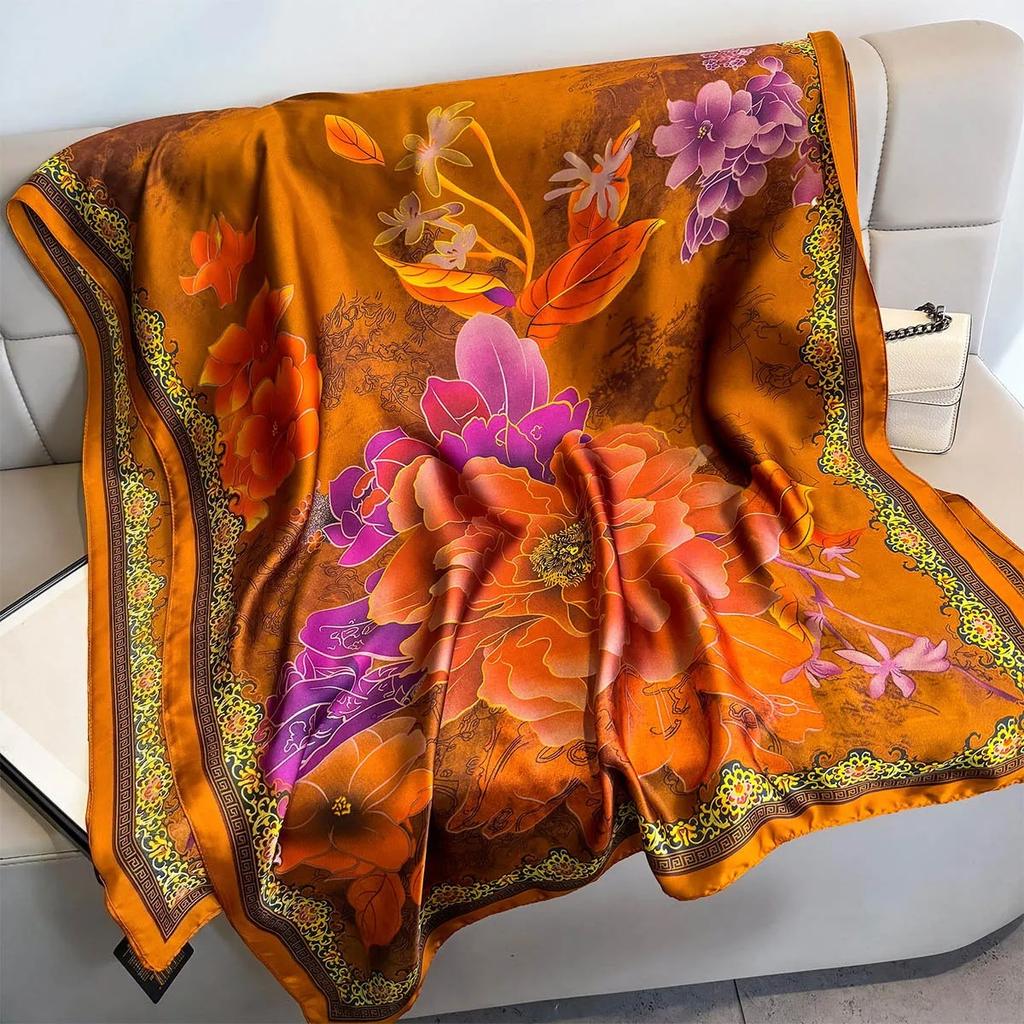 Luxury Brand Women Summer Silk Scarves Shawls Wraps Soft Female Beach Yellow Stole Bandanna Foulard Muffler Scarf