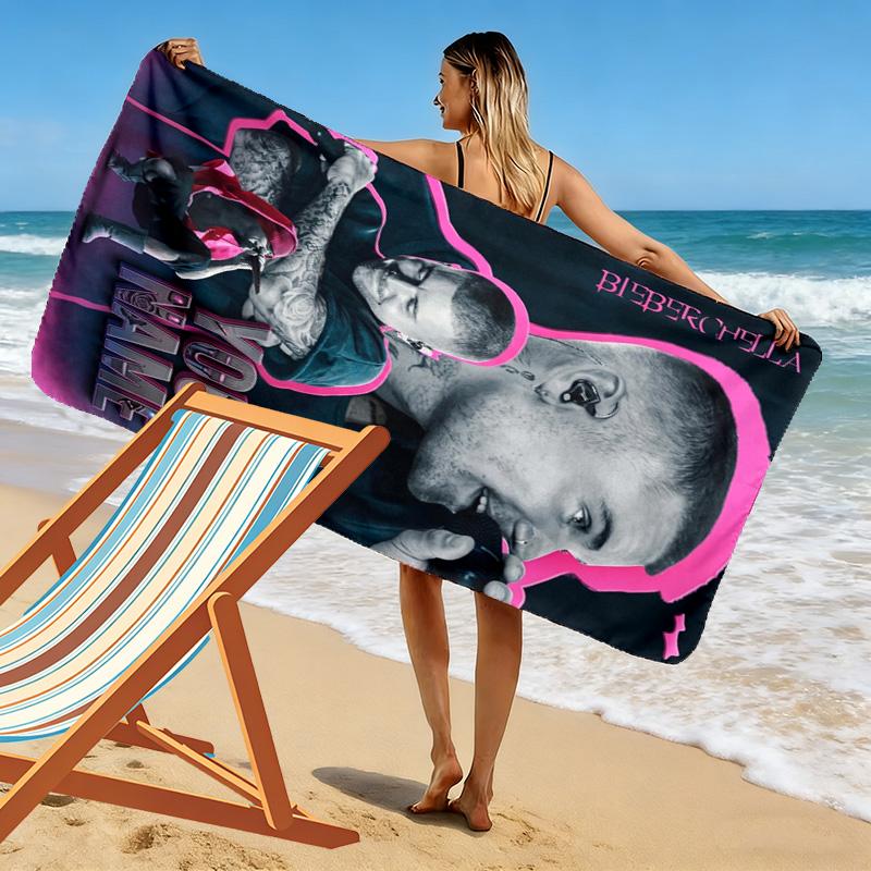 Name Custom Bieber Poster Print Beach Towel, Large Soft Quick Dry Towel for Beach Camping Swimming