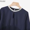 ZANZEA Women Casual Round Neck Lace Splice 3/4 Sleeve Blouse