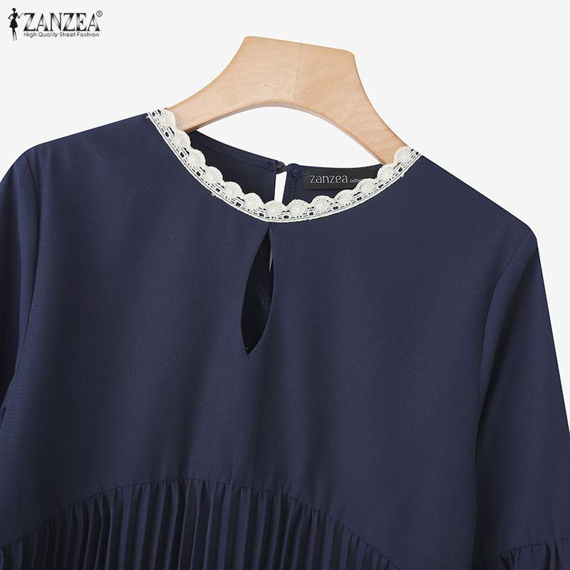 ZANZEA Women Casual Round Neck Lace Splice 3/4 Sleeve Blouse