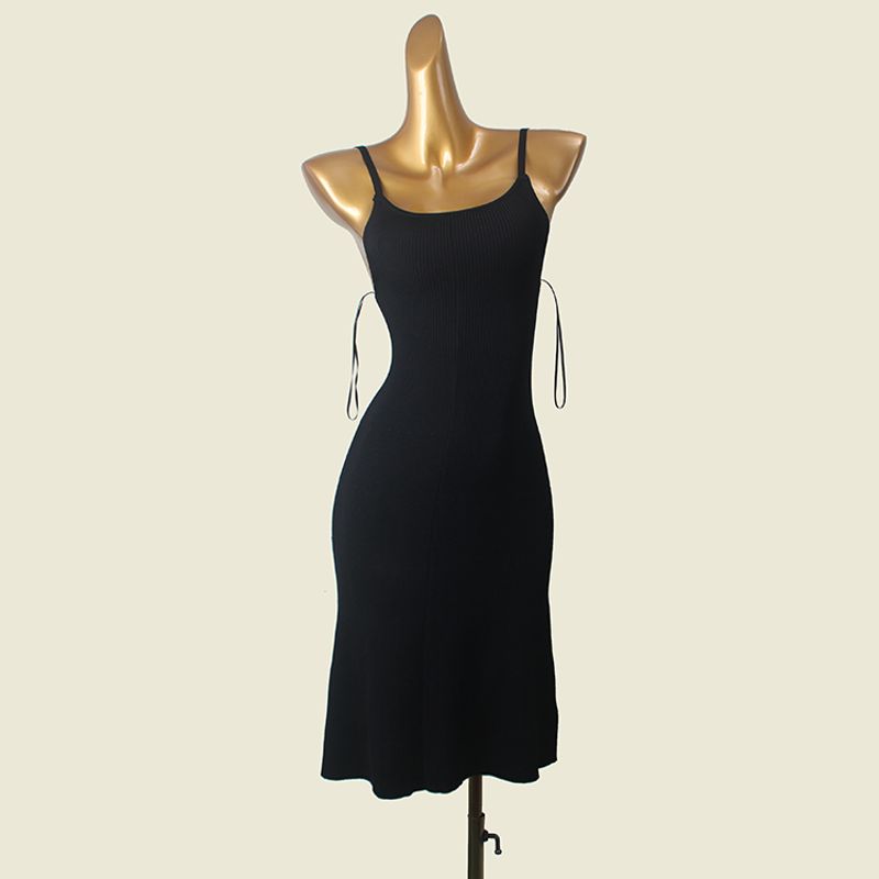 American Fashion Brand Beauty Back Suspender Skirt Fashion Wind Black Texture Square Collar Knitting Dress