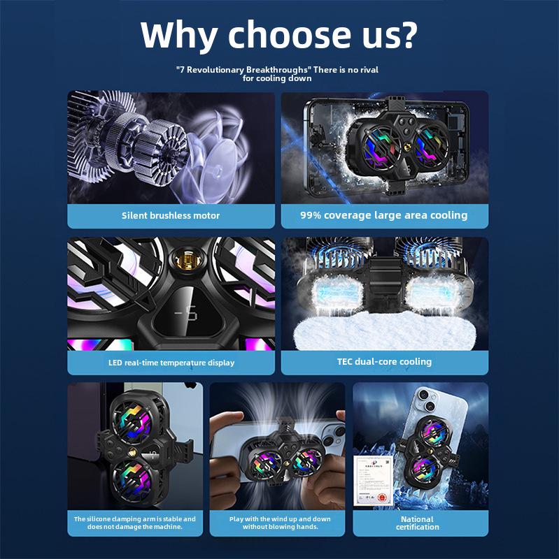 2024 Dual-Core Mobile Cooler: Digital Temp Display & Semiconductor Radiator Clip