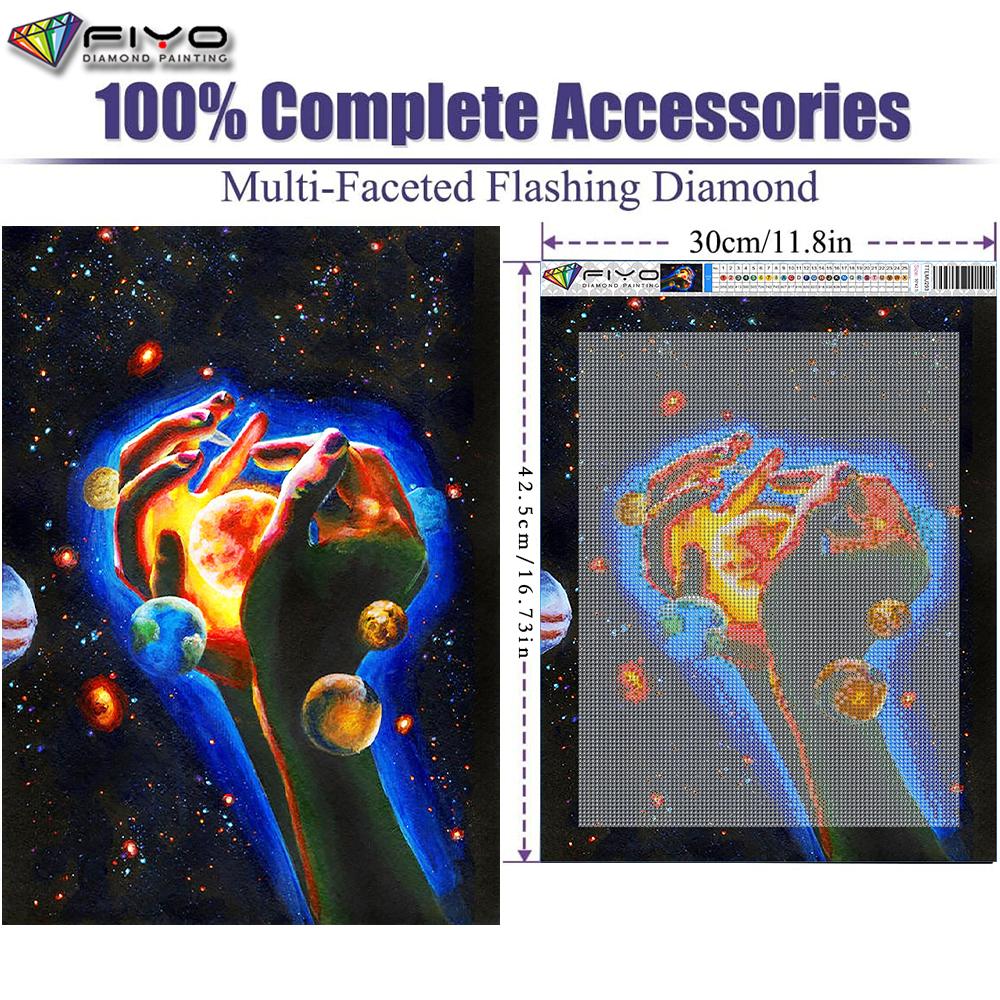 FIYO 11.8x16.73 In Diamond Painting Full Round Drill Planet Hand Round Diamond Painting Handmade Diy Diamond Mosaic Painting Home Decoration
