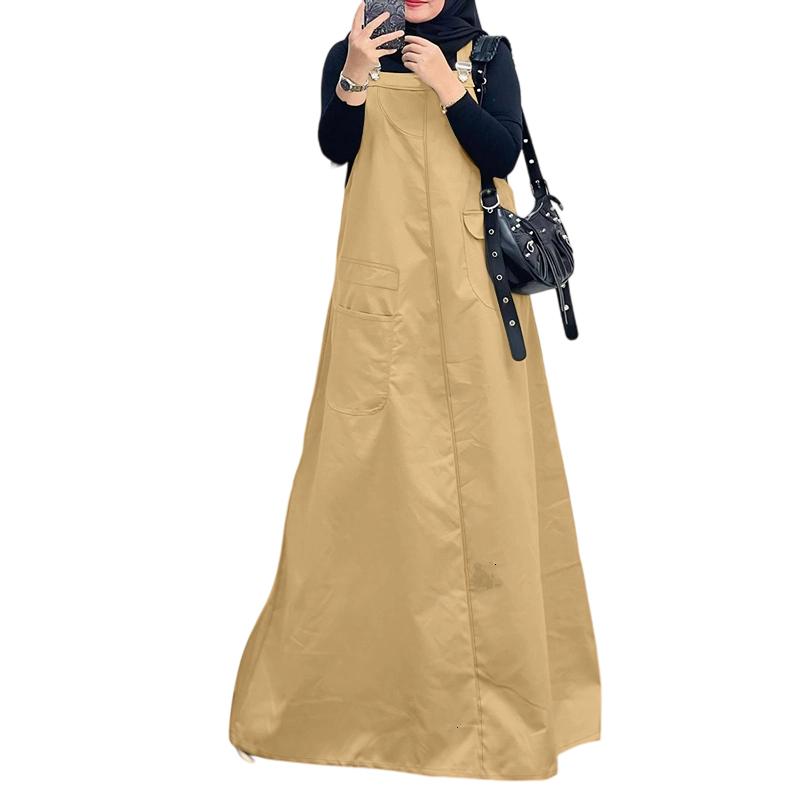 

ZANZEA Women Casual Square Collar Loose Sleeveless Suspender Overalls Dress M хаки