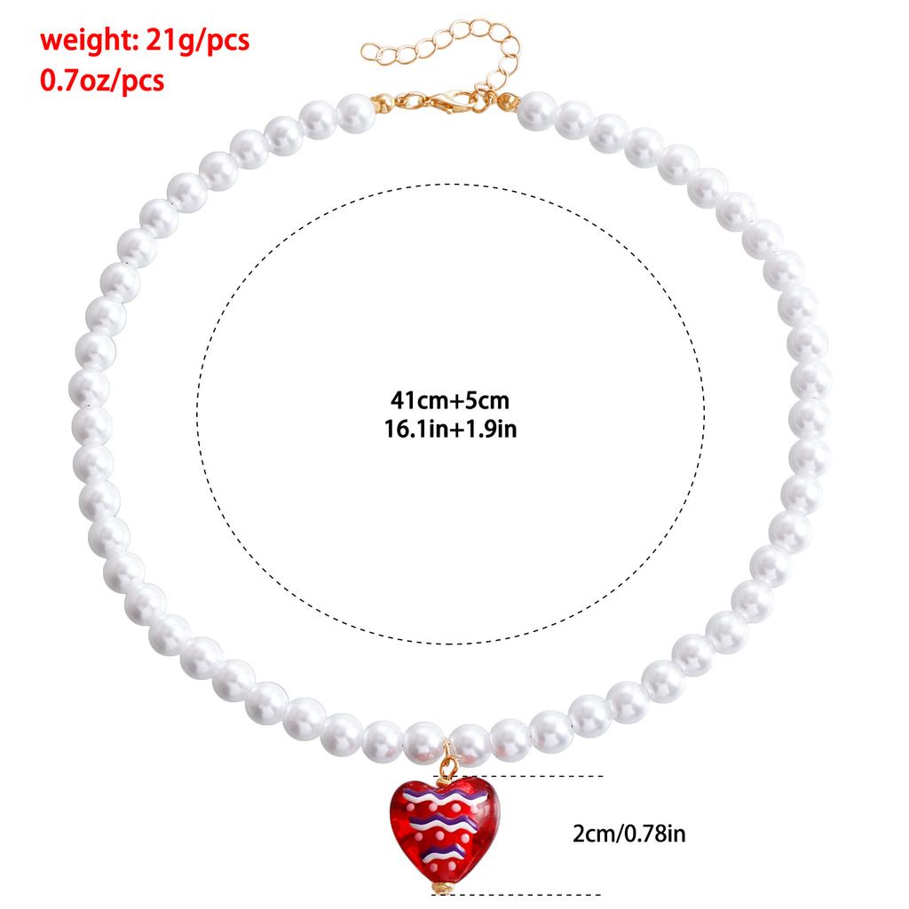 Biżuteria transgraniczna, Jednowarstwowy naszyjnik ręcznie robiony z koralików imitujących perły, Casualowy wisiorek w kształcie serca dla dziewczyny, Naszyjnik, Słodka dziewczyna