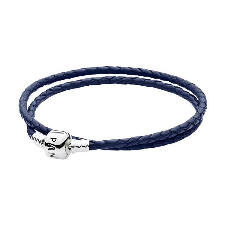 

Pandora Double Circle Woven Design Leather Bracelet Women bracelet Dark-Blue 590705CDB-D Box,38
