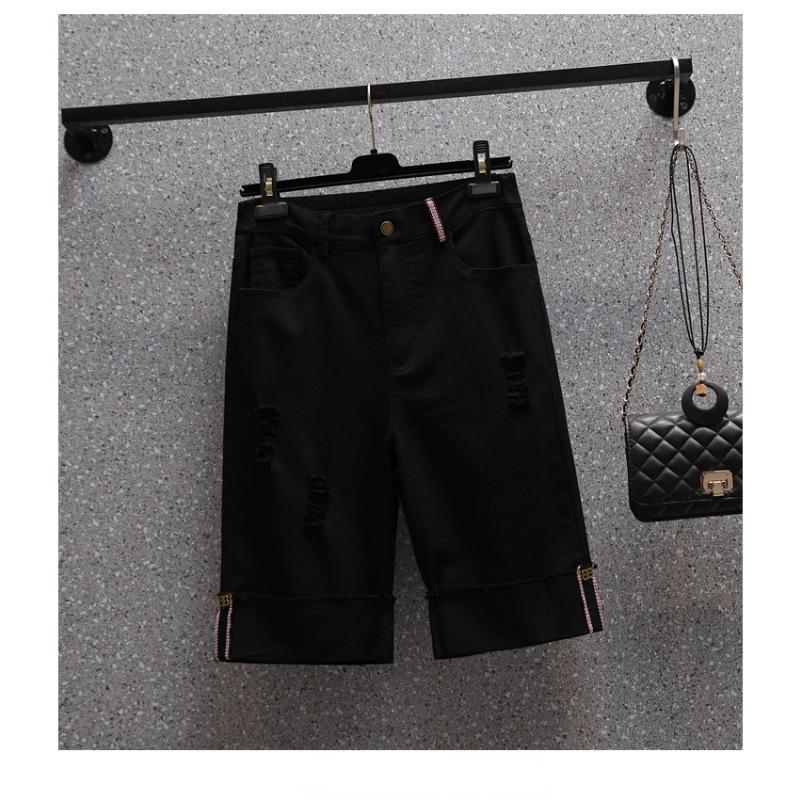 DIMANAF Plus Size Jeans Shorts Pants Women Oversize Loose Casual Belt Cotton Elastic Casual White Pants Fashion Hole