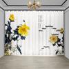 Cortina china con diseño de flores y pájaros para sala de estar, con diseño de mariposas y flores, con pintura de tinta, para ventana, 2 unidades