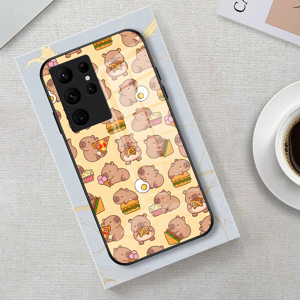 Funny Capybara Phone Case For Samsung S26 S25 Edge Ultra 23 22 21 20 Ultra Plus S24 Fe Glass Cover
