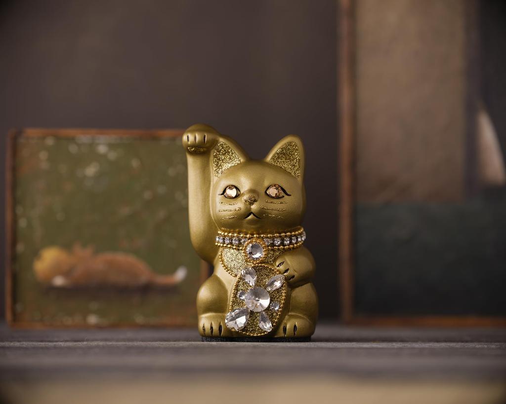 Glückskatze Schmuck Katze Rechte Pfote erhoben Keramik Glückskatze Glücksbringer Feng Shui Ornament (S-SIZE Gold) / _ Glückskatze (jw_S Gold)