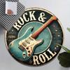 Tappeto Rotondo Vintage Chitarra Rock & Roll, Tappetino Antiscivolo Gradiente Blu Nero per Decorazione Stanza Tema Musicale