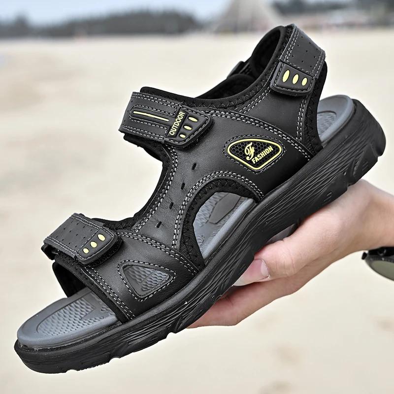 Fashion Summer Men Leather Sandals Classic Casual Shoes Men Outdoor Beach Sandals Roman Summer Men's Water Shoes Size 38-46 Zapatillas