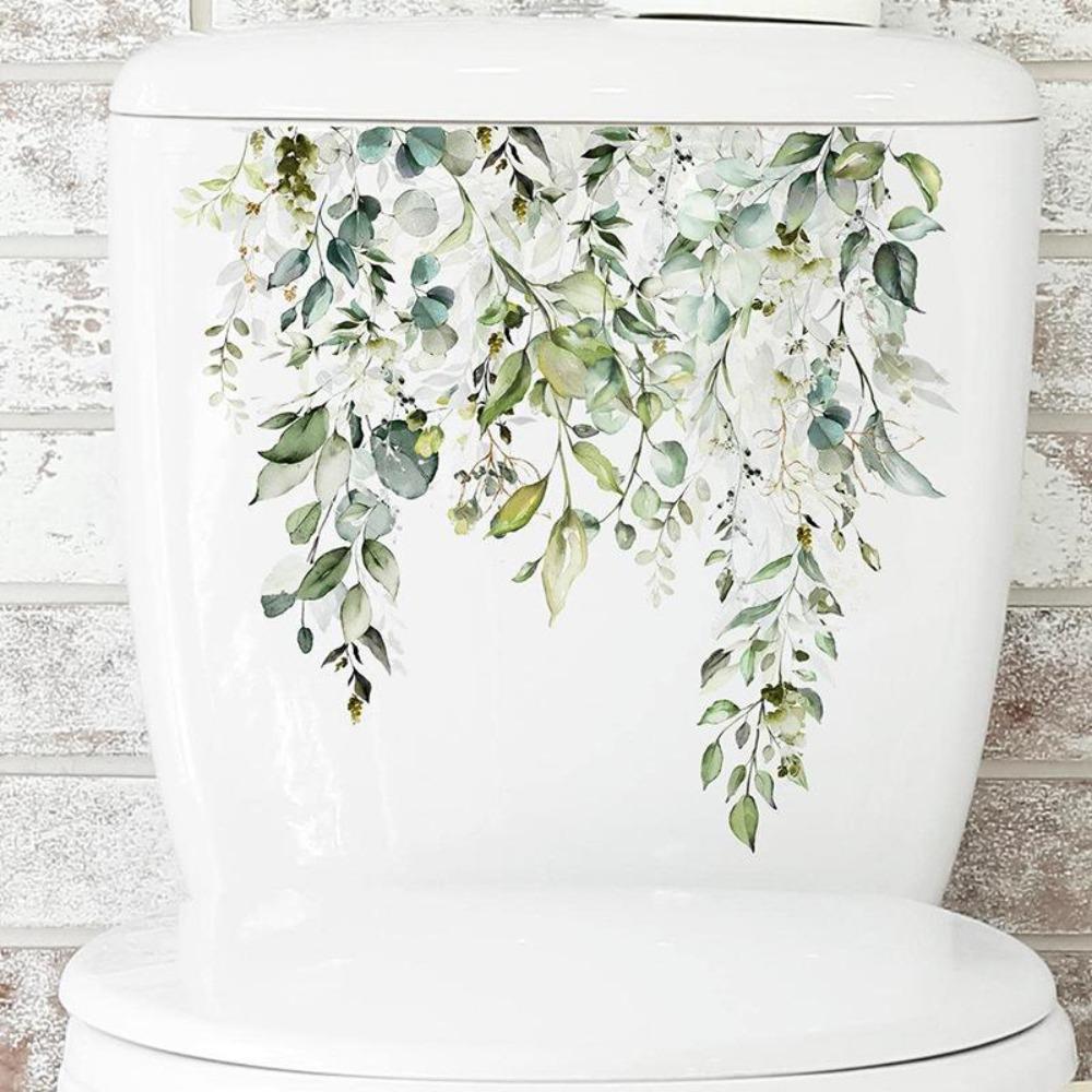 Bathroom Stickers Tropical Green Plant Leaf Flower PVC Self Adhesive Waterproof Wall Sticker for Home Bathroom Toilet Decor 1PC
