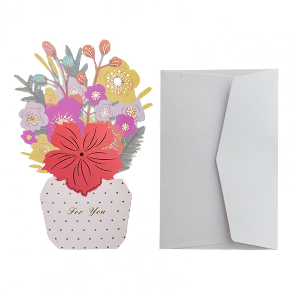 1 Set Greeting Card DIY Handwriting Paper Art 3D Folding Flower Pop Up Mother's Day Card with Envelope Anniversary Gifts Present