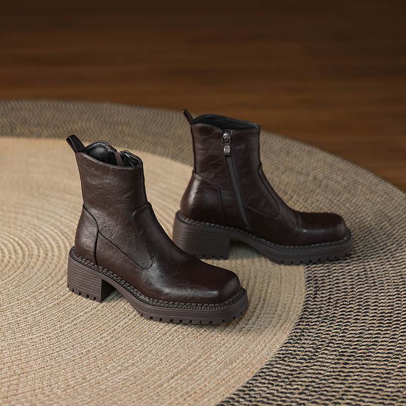 Krazing Pot Microfiber Winter Round Toe Modern Platform Size 33 Boots Size 43 Thick Bottom Women Ankle Boots