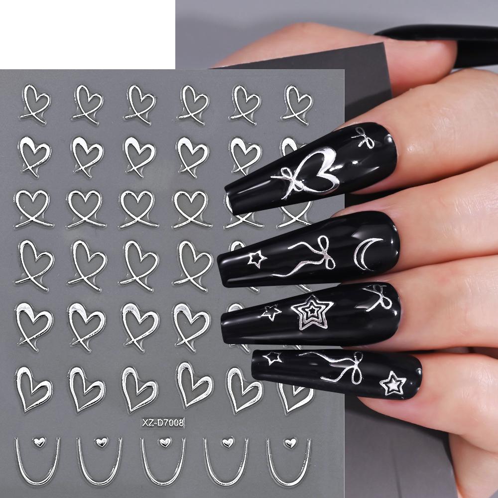 1Pcs 3D Metal Silver Bowknot Nail Art Sticker Exquisite Ribbon Self-Adhesive Nails Decals Y2K Bow Slider DIY Manicure Accesories