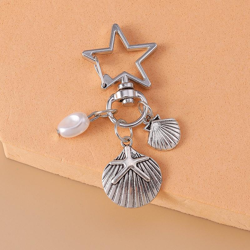 Cute Metal Love Heart Key Chain Pearl Shell Key Ring for Women Girl Handbag Pendants DIY Handmade Jewelry Gifts