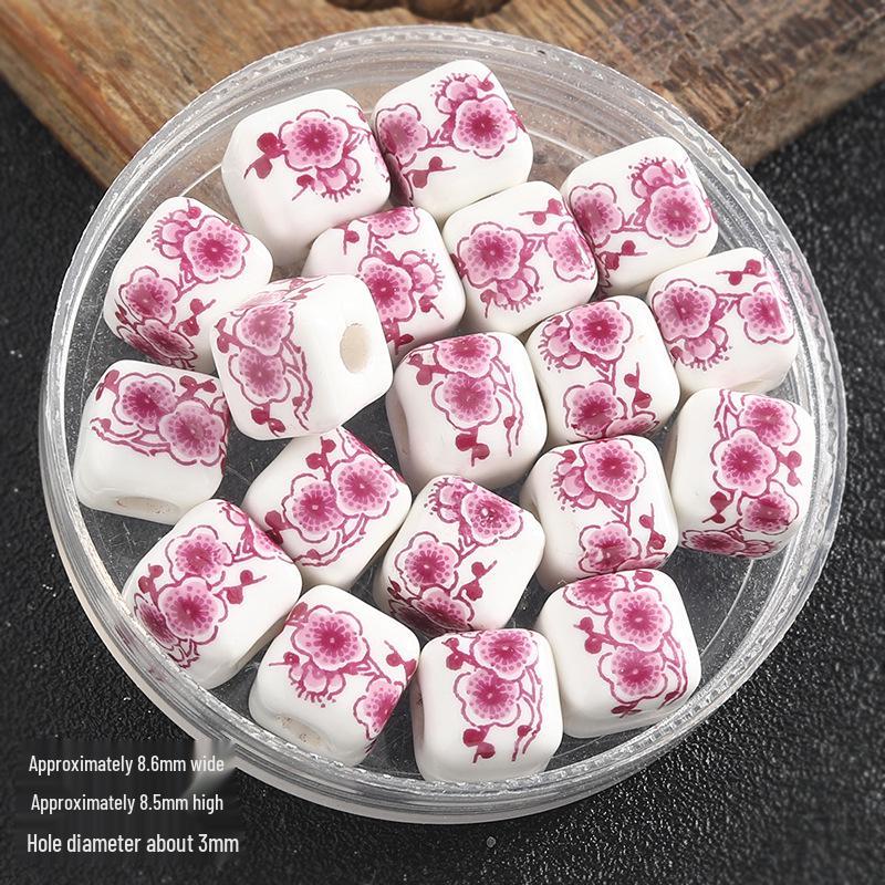 Китайский браслет из квадратных сине-белых фарфоровых бусин 8 мм - Керамический ювелирный аксессуар 8mm Square Decal Beads (Colorfast)