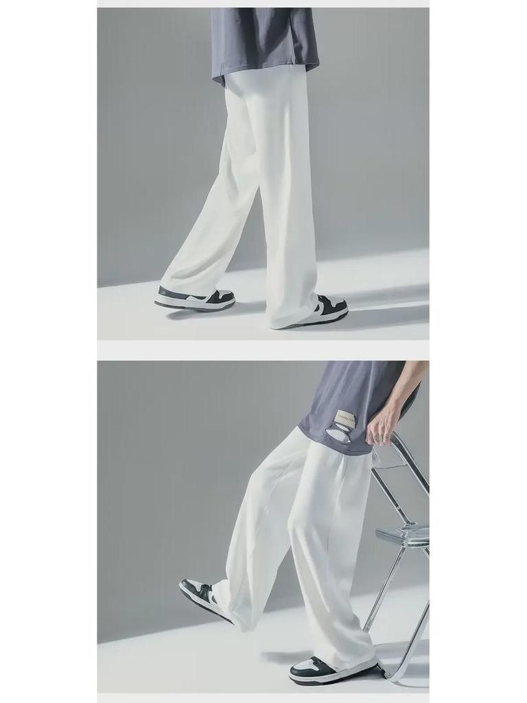 Men's Summer Ice Silk Wide-Leg Pants - Loose, Straight, Floor-Length Suit Pants
