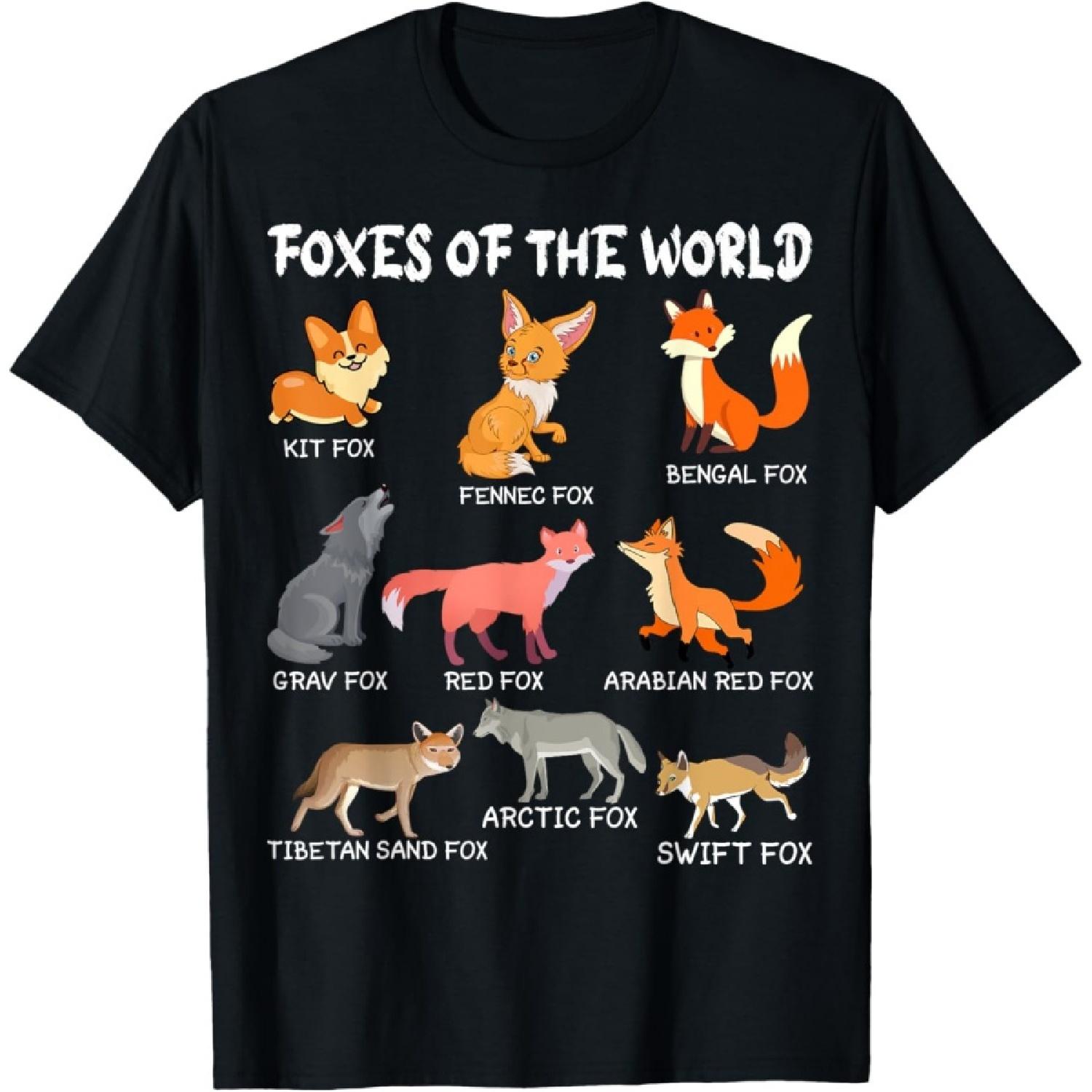 Foxes Of The World Funny Fox Animals Educational T-Shirt S чёрный