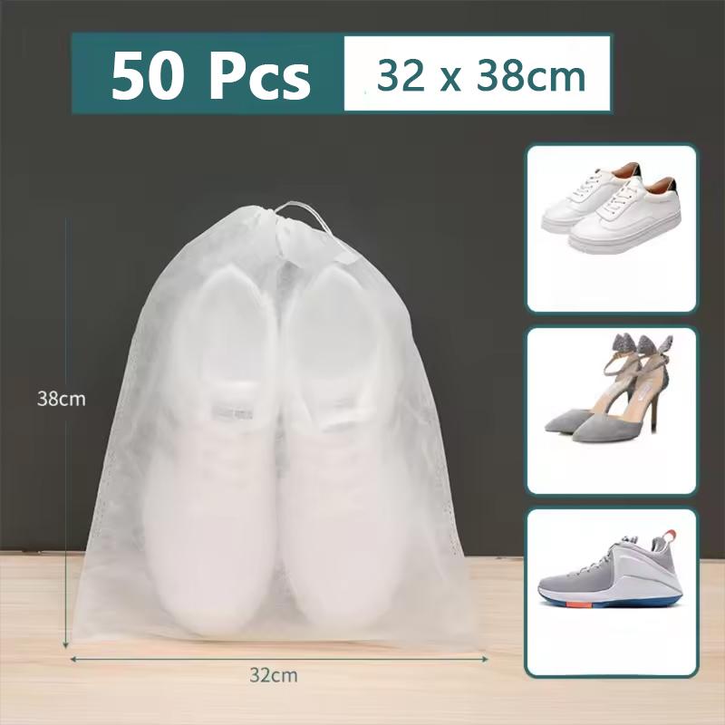 50Pcs Portable Shoe Storage Drawstring Eco Storage Bag for Sundries Travel Makeup Bag Waterproof Transparent Plastic Storage Bag