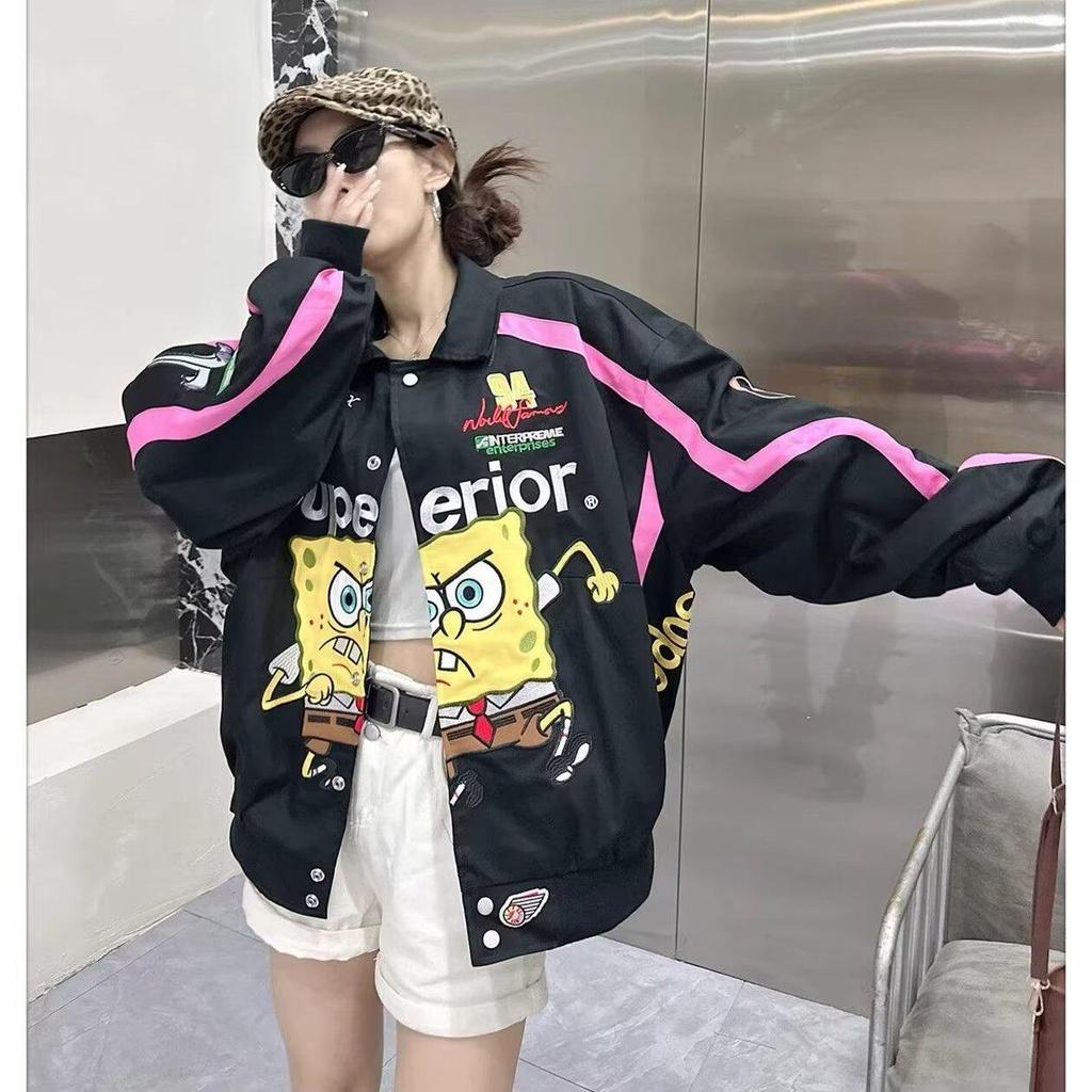 מעיל היפ הופ צבעוני בסגנון רחוב ספוג בוב לגברים - קז'ואל, גזרה רפויה