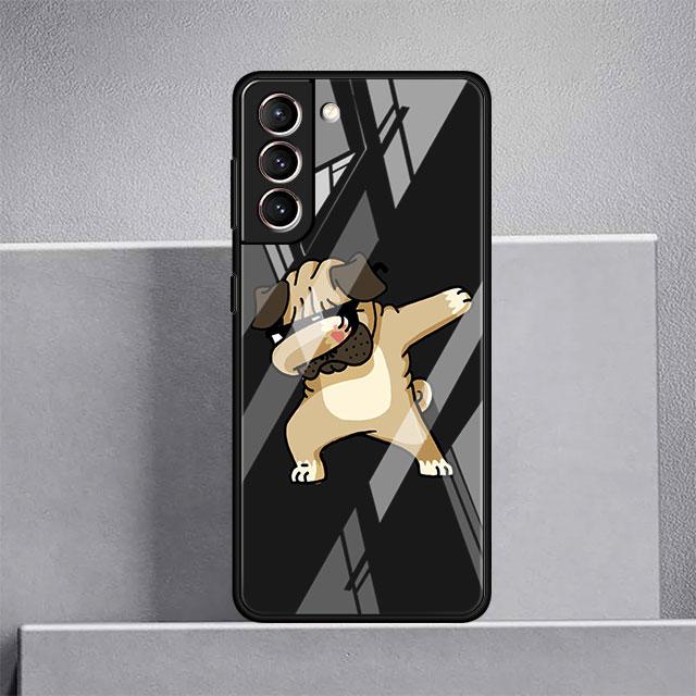 Dog Cute Animal Glass Case For Samsung Galaxy S22 S20 FE S21 Plus Phone Cover S10 5G S9 Note 20 Ultra 10 Lite Shell