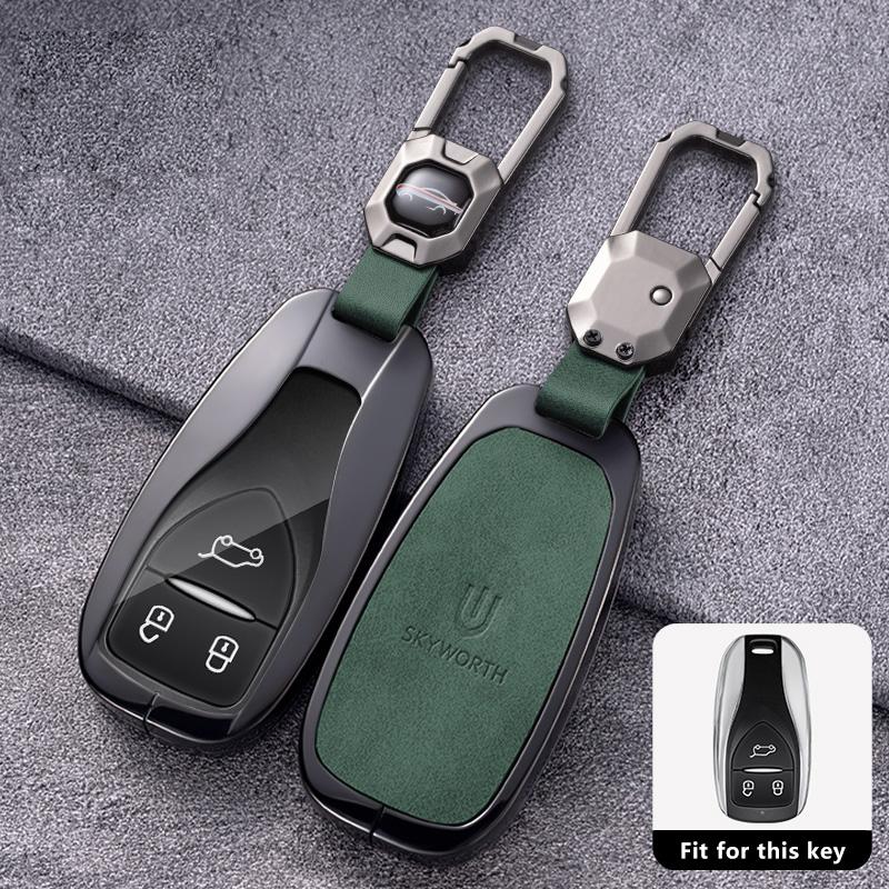 Porte-clés de voiture en alliage de zinc et cuir pour SKYWORTH SKYWELL ET5 EV6 HT-i Coque de protection à distance Porte-clés Accessoires