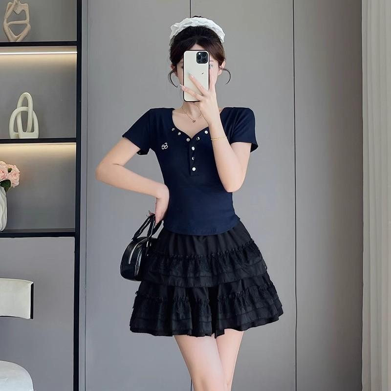 Women High Waist A-line Puffy Tiered Skirt Lace Ruffle Anti-light Princess Mini Skirt Summer 2025