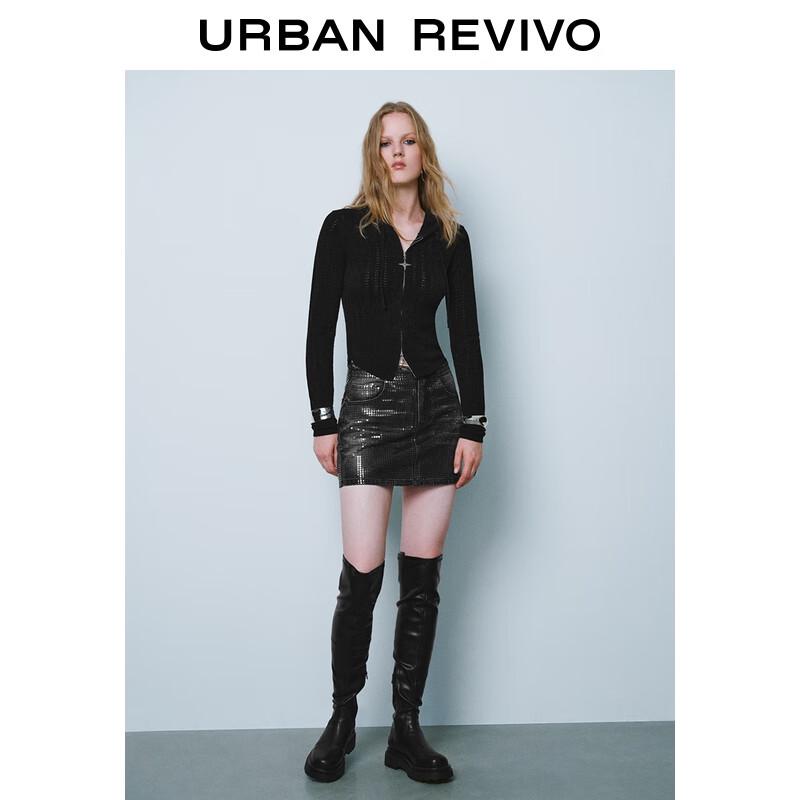 

Дизайнерский вязаный кардиган на молнии с капюшоном и ажурными вставками для женщин UR M