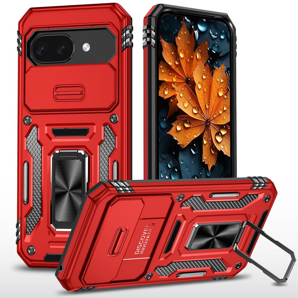 Für Google Pixel 9a Hülle Ständer Schiebe-Objektivabdeckung PC+TPU Sturz