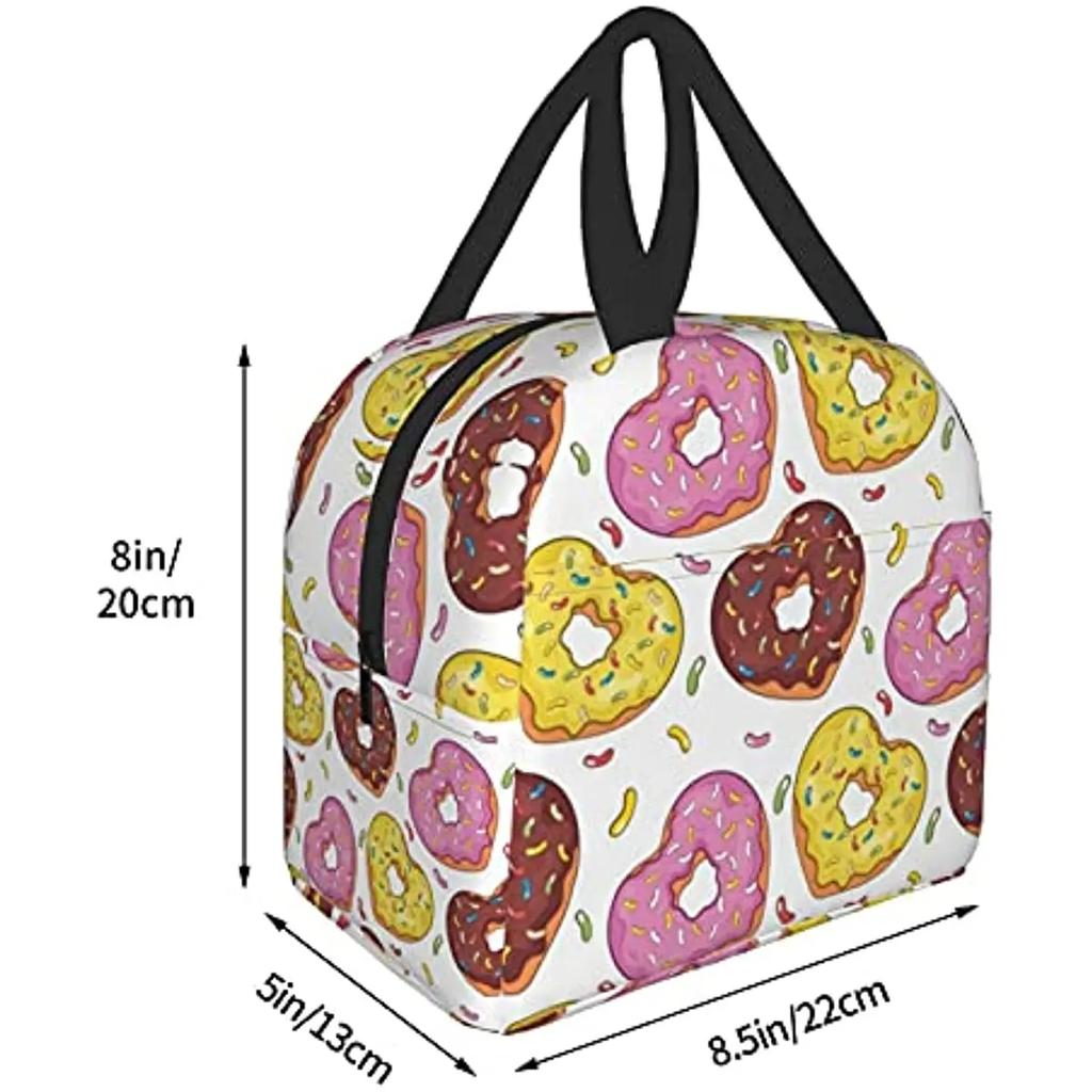 Love Donuts Lunch Box Insulated Lunch Boxes Waterproof Lunch Bag Reusable Lunch Tote with Front Pocket for Office Picnic School