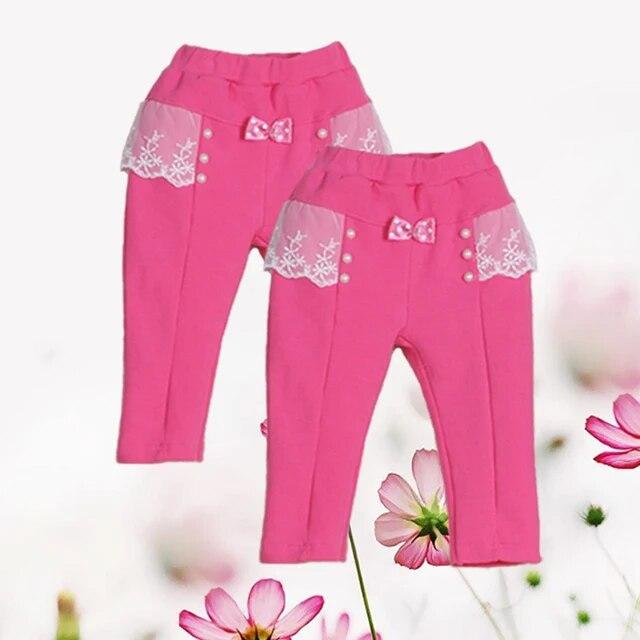 2 Pcs/lot Little Q Children's Clothing British Style Lace Patchwork Beads Trousers Baby Pure Cotton Soft Clothes Girls Kid Fashion Pants