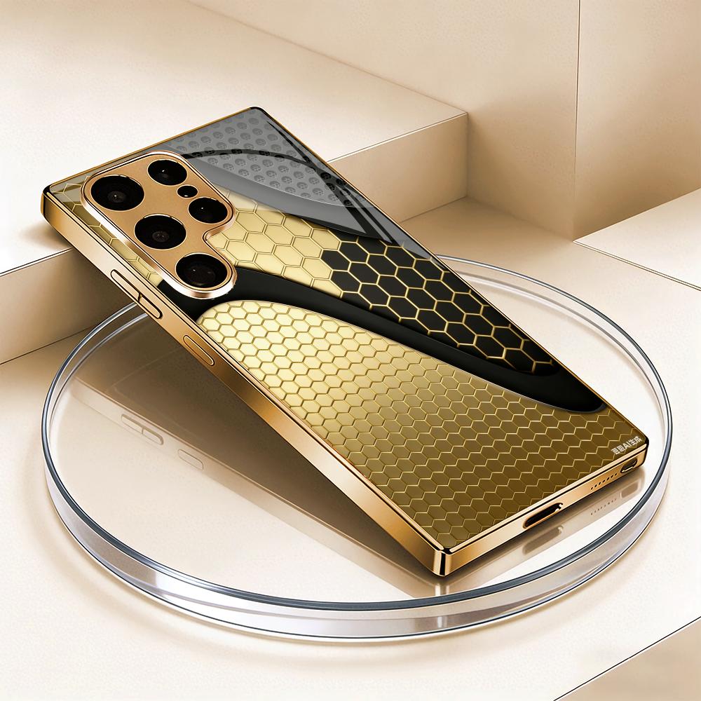 Business Fashion Grid Glass Phone Case Suitable for Samsung Galaxy S26 S25 S24 S23 S22 S20 FE/Ultra/Plus Anti Drop Back Cover