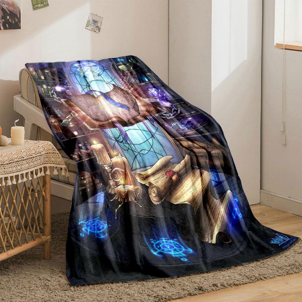 Wizardry Themed Blanket with Floating Grimoire Design Bedroom Blanket for Livingroom Couch Lunch Break Soft Throw for Friend's Festival Gift