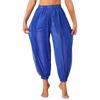 Womens Semi Sheer Chiffon Pants Sequined Dot Design Elastic Waist Belly Dance Performance Trousers