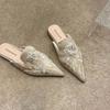 Summer Embroidery Women Mules Slippers Elegant Pointed Toe Slides Shoes Ladies Dress Flats Sandalias