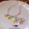 Cartoon Bee Jewelry Set: Cute Childlike Earrings & Necklace with Oil Drip Charm for Women