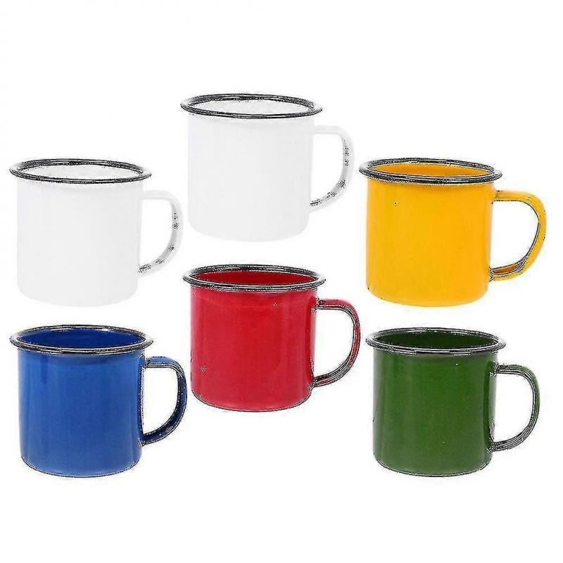 6pcs Handheld Enamel Mugs Retro Style Enamel Cups Colored Enamel Mugs Thick Coffee Milk Mugs