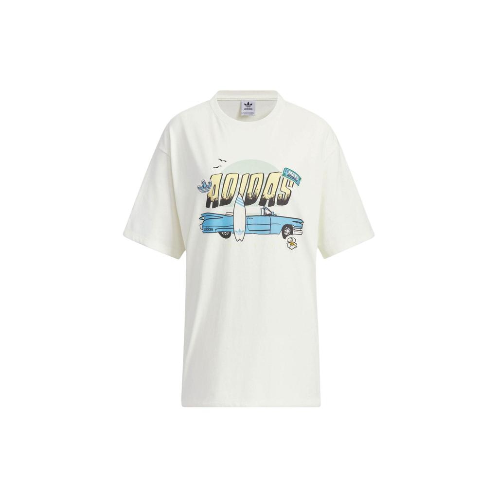 Adidas Originals Anime Print Loose Fit Crew Neck Short Sleeve T-Shirt Women Tops Han-Jade-White IW6296