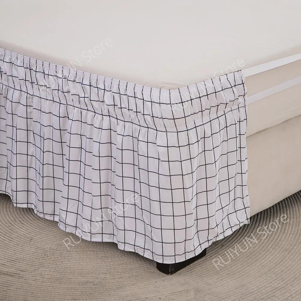Home Kostkovaná postelová sukně bez povrchu Elastická páska Postelová sukně Omotávka kolem nařasená postelová sukně Couvre Lit Twin /Plná/ Queen/ King